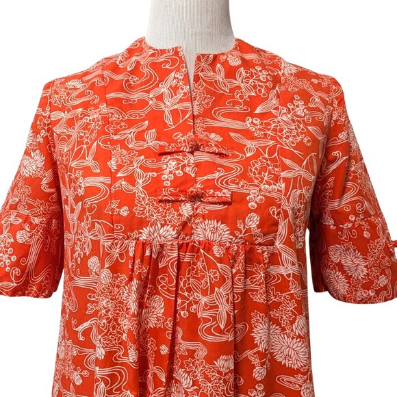 Vintage Mei Jan Of Hawaii Womens Size 10 Orange Aloha Tropical S/S Pocket Dress - Picture 5 of 12